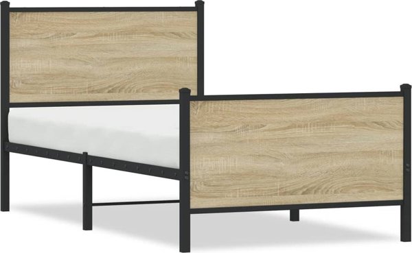 vidaXL Μεταλλικός Σκελετός Κρεβατιού 90x200 cm Καπνιστό Δρυς Χρώμα