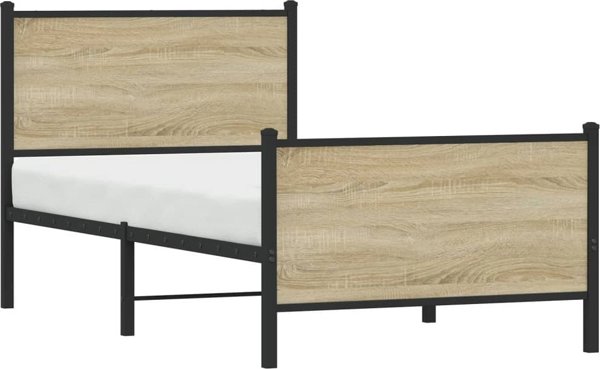 vidaXL Μεταλλικός Σκελετός Κρεβατιού 90x200 cm Καπνιστό Δρυς Χρώμα