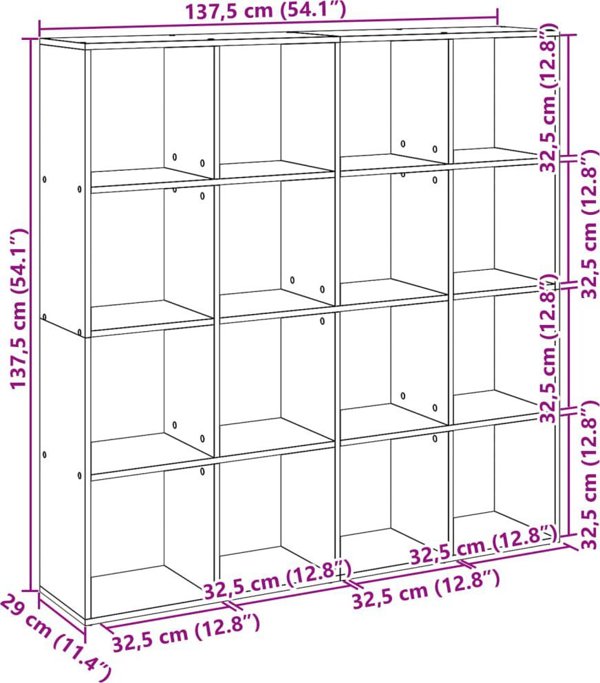 vidaXL Regal, szary dab sonoma, 137,5x29x137,5 cm