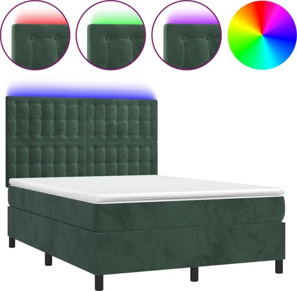 vidaXL Lozko kontynentalne me to materacem i LED zielony aksamit 140x190cm