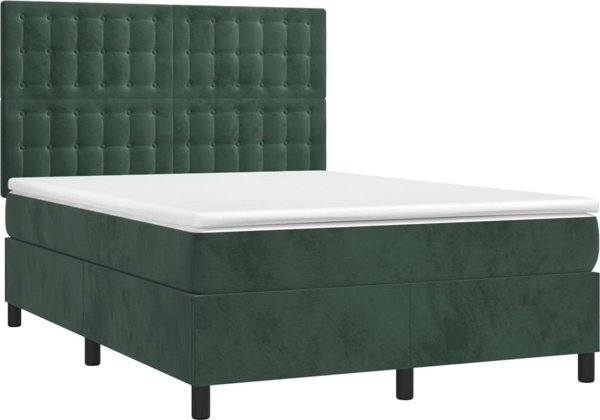vidaXL Lozko kontynentalne me to materacem i LED zielony aksamit 140x190cm