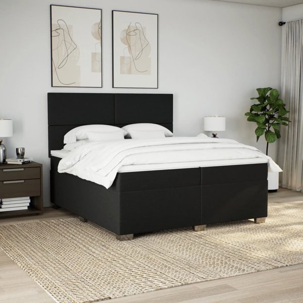 vidaXL Κρεβάτι Continental με στρώμα, μαύρο, ύφασμα, 200x200 εκ