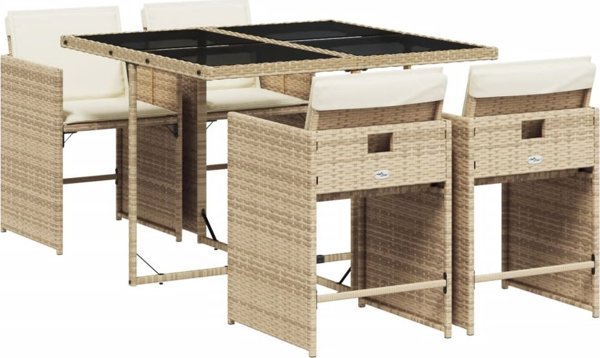 vidaXL Σετ 5 τεμ. επίπλων κήπου με μαξιλάρια, μπεζ, πολυρατάν
