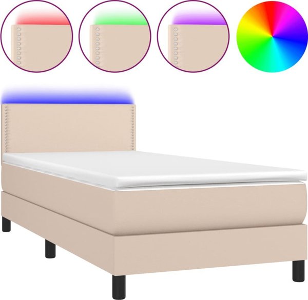 vidaXL Lozko kontynentalne, materac i LED cappuccino ekoskora 80x200cm