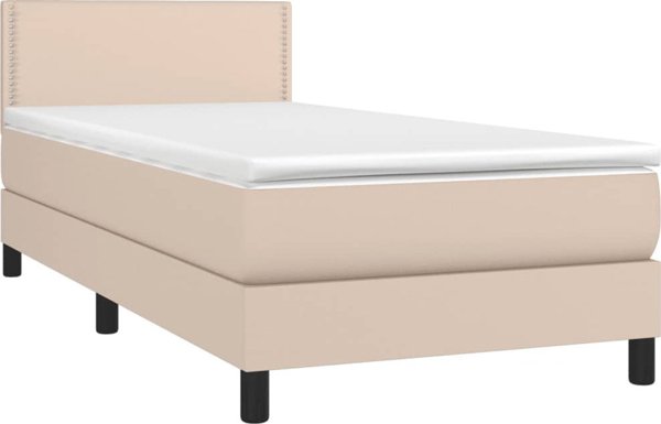 vidaXL Lozko kontynentalne, materac i LED cappuccino ekoskora 80x200cm