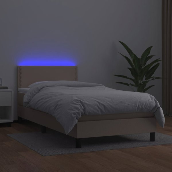 vidaXL Lozko kontynentalne, materac i LED cappuccino ekoskora 80x200cm