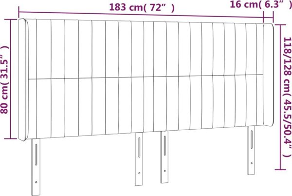 vidaXL Zaglowek do lozka me LED, fosgrizo, 183x16x118/128 cm, aksamit