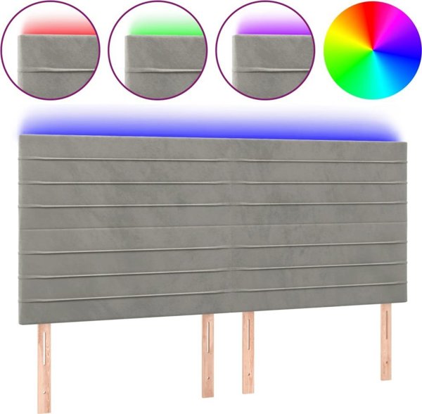 vidaXL Zaglowek do lozka z LED, jasnoszary, 180x5x118/128 cm, aksamit