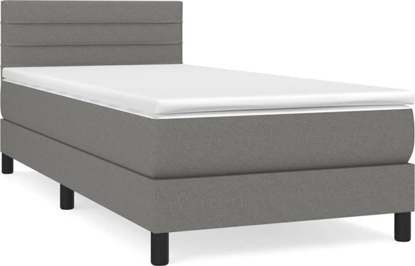 vidaXL Κρεβάτι Continental με στρώμα, σκουρόχρωμο γκρι ύφασμα 90x200 εκ.