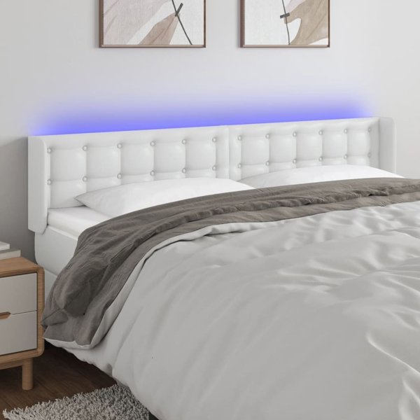 vidaXL Κεφαλάρι κρεβατιού με LED λευκό 183x16x78/88 cm συνθετικό δέρμα