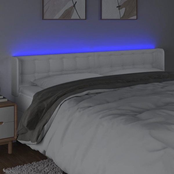 vidaXL Κεφαλάρι κρεβατιού με LED λευκό 183x16x78/88 cm συνθετικό δέρμα