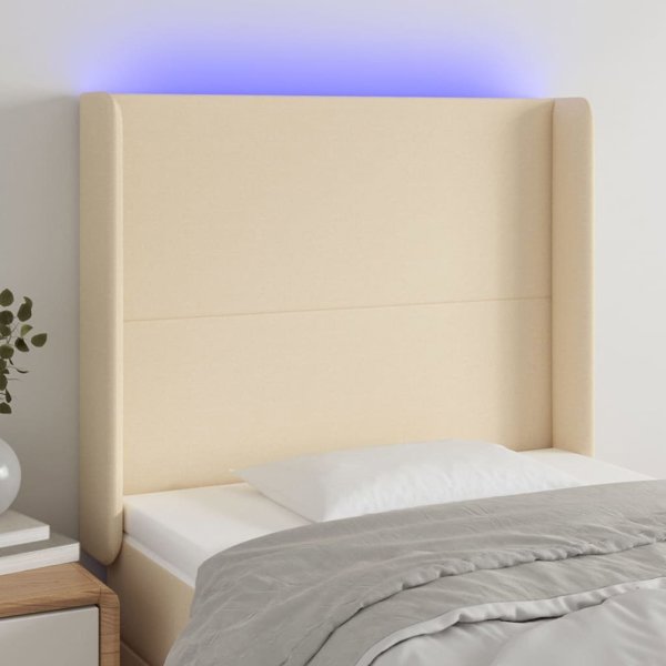 vidaXL Κεφαλάρι κρεβατιού με LED, εκρού, 83x16x118/128 εκ., ύφασμα