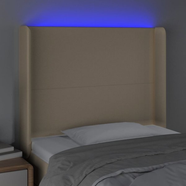 vidaXL Κεφαλάρι κρεβατιού με LED, εκρού, 83x16x118/128 εκ., ύφασμα
