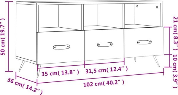 vidaXL Έπιπλο τηλεόρασης, γκρι δρυς Sonoma, 102x36x50 εκ.