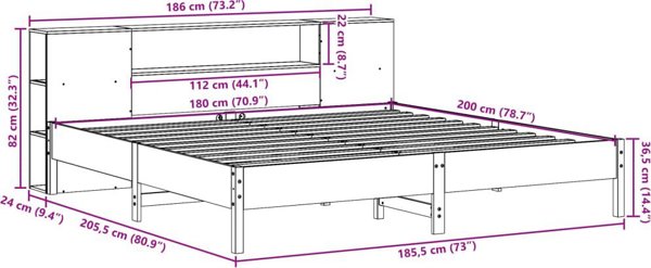 vidaXL Κρεβάτι με ράφι, χωρίς στρώμα, 180x200 cm, μασίφ ξύλο πεύκου