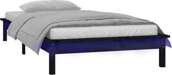 vidaXL Ραμό Κρεβατιού με LED, Μαύρο, 90 x 200 cm, Στερεό Ξύλο