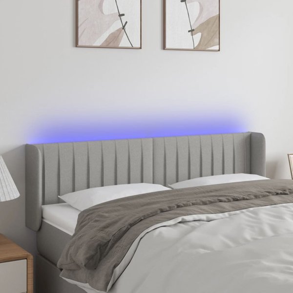 vidaXL Zaglonek do lozka z LED, jasnoszary, 147x16x78/88 cm, tkanina