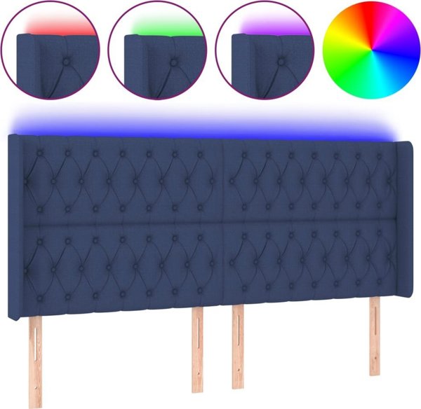 vidaXL Κεφαλάρι για κρεβάτι με LED, μπλε, 203x16x118/128 εκ., ύφασμα