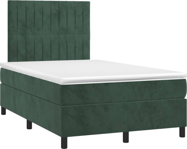 vidaXL Κρεβάτι κοντινεντάλ με στρώμα και φωτισμό LED, σκούρο πράσινο, 120x190 cm