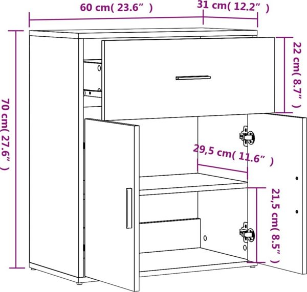vidaXL Ντουλάπι, Γκρι Σκυροδέματος, 60x31x70 εκ., Υλικά Ξύλου