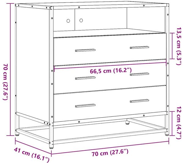 vidaXL Συρταριέρα Μαύρη 70x41x70 cm από Υλικό Τύπου Ξύλου