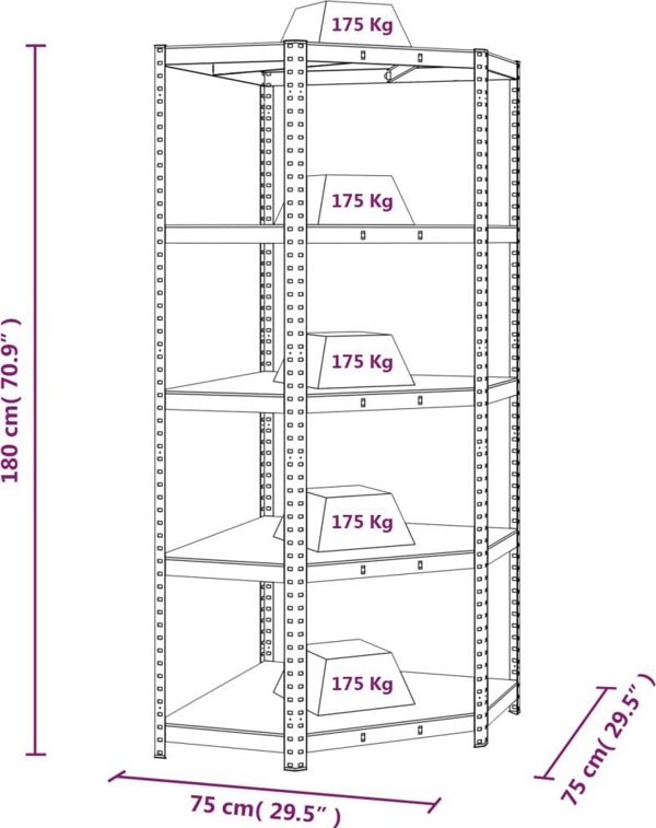 vidaXL Γωνιακή ραφιέρα με 5 ράφια, μπλε, υλικό μοριοσανίδα