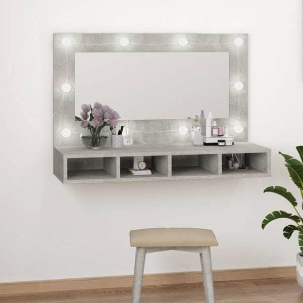 vidaXL Szafka z lustrem i oswietleniem LED, szary beton, 90x31,5x62 cm