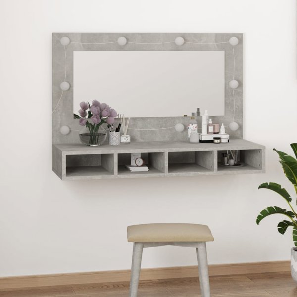 vidaXL Szafka z lustrem i oswietleniem LED, szary beton, 90x31,5x62 cm