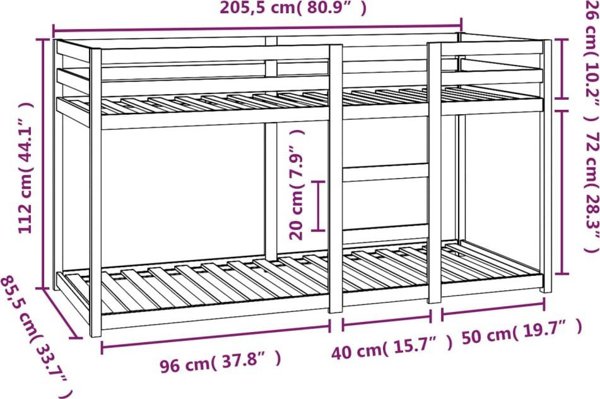 vidaXL Διπλό κρεβάτι υπερυψωμένο, 80x200 cm, από μασίφ πεύκο