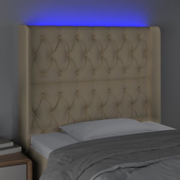 vidaXL Κεφαλάρι για κρεβάτι με LED, κρεμ, 93x16x118/128 cm, ύφασμα
