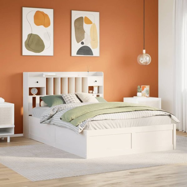 vidaXL Rama κρεβατιού χωρίς στρώμα, λευκό, 150x200 εκ, φυσικό πεύκο