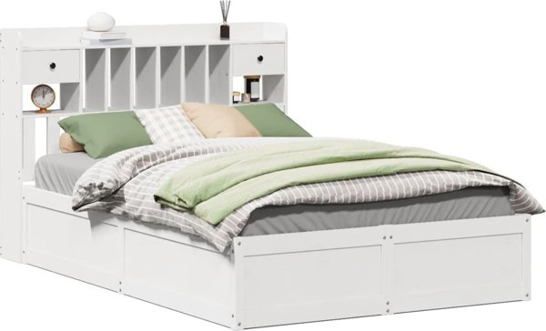 vidaXL Rama κρεβατιού χωρίς στρώμα, λευκό, 150x200 εκ, φυσικό πεύκο