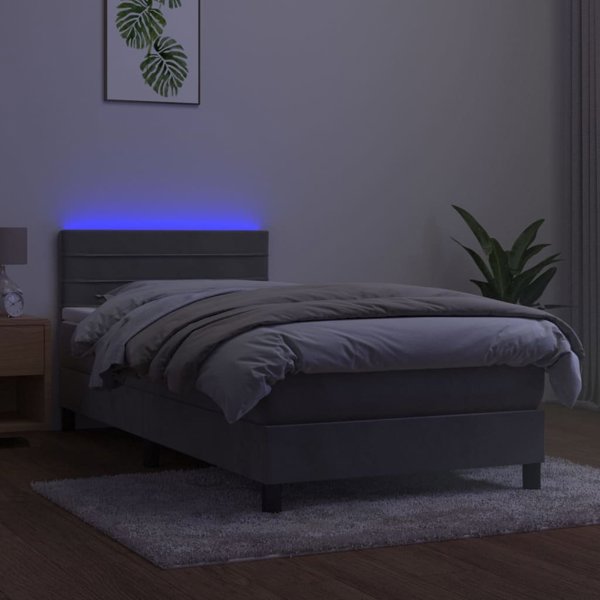vidaXL Κρεβάτι κοντινένταλ με στρώμα και LED, βελούδινο γκρι 100x200εκ.