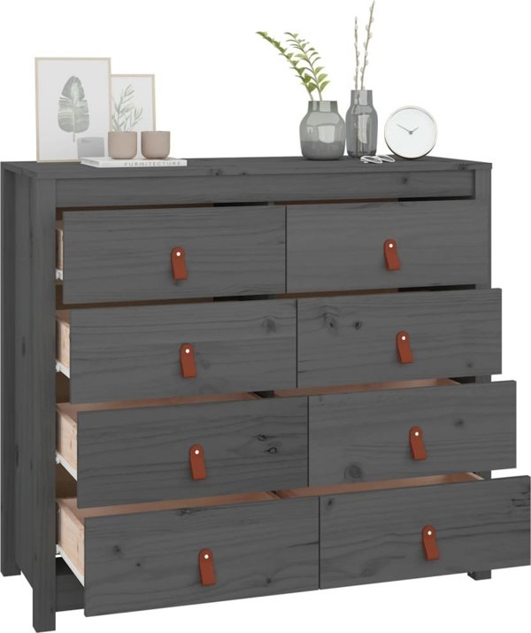 vidaXL vidaXL Komoda, szary, 100x40x90 cm, lite drewno sosnowe