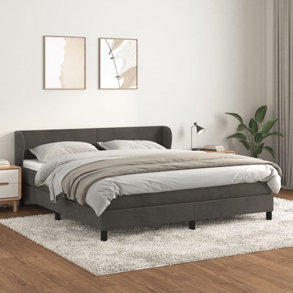 vidaXL Κρεβάτι continental με στρώμα, σκούρο γκρι, 160x200cm βελούδο