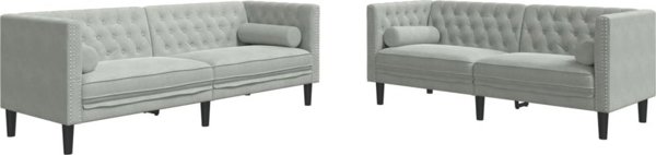 vidaXL Σετ καθιστικού Chesterfield 2 τεμαχίων με κυλινδρικά μαξιλάρια, ανοιχτό γκρι, βελούδο