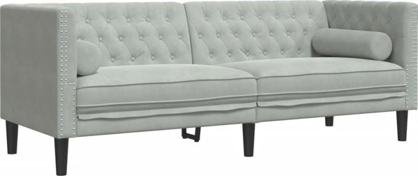 vidaXL Σετ καθιστικού Chesterfield 2 τεμαχίων με κυλινδρικά μαξιλάρια, ανοιχτό γκρι, βελούδο
