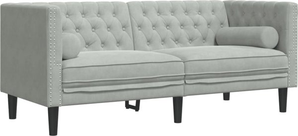 vidaXL Σετ καθιστικού Chesterfield 2 τεμαχίων με κυλινδρικά μαξιλάρια, ανοιχτό γκρι, βελούδο