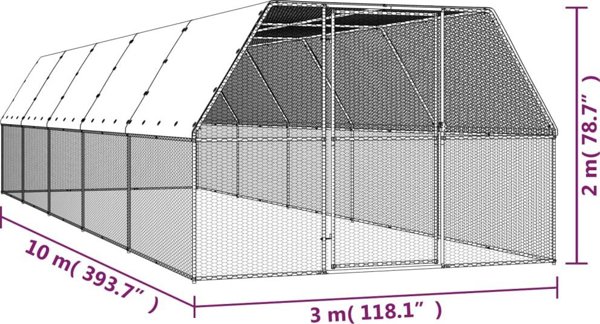 vidaXL Klatka zewnetrzna dla kurczat 3x10x2 m stal galwanizowana