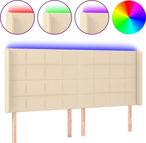 vidaXL Κεφαλάρι κρεβατιού με LED, μπεζ, 203x16x118/128 εκ., ύφασμα