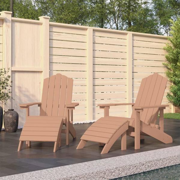 vidaXL Καρέκλες κήπου Adirondack με υποπόδια, 2 τεμ., HDPE, καφέ