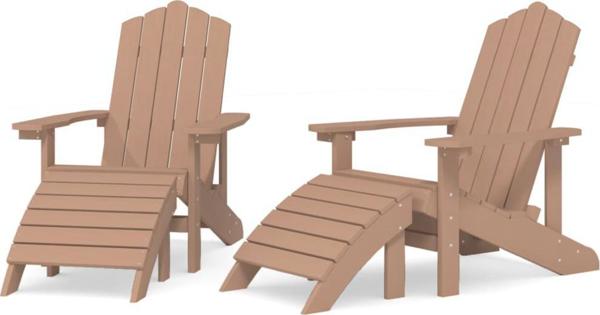 vidaXL Καρέκλες κήπου Adirondack με υποπόδια, 2 τεμ., HDPE, καφέ
