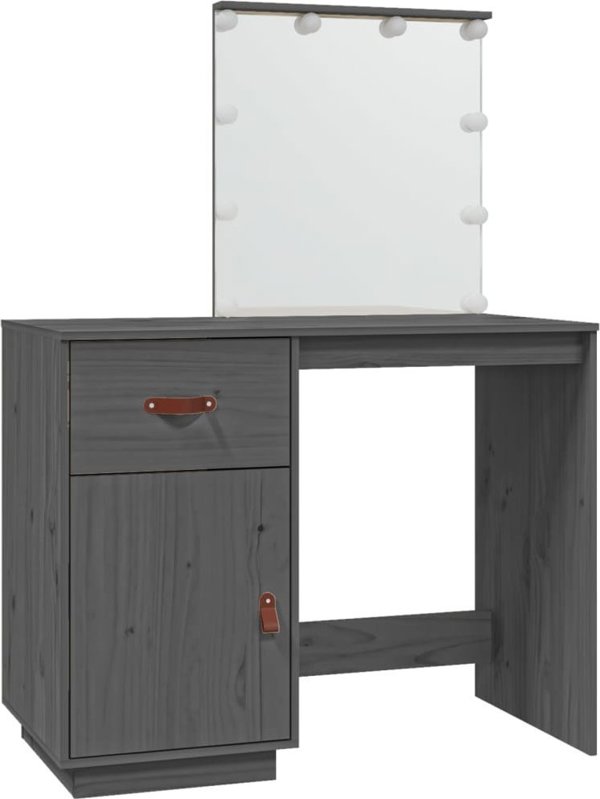 vidaXL vidaXL Toaletka z LED, szara, 95x50x133,5 cm, lite drewno sosnowe
