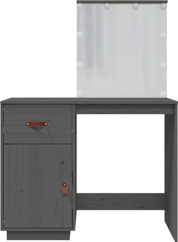 vidaXL vidaXL Toaletka z LED, szara, 95x50x133,5 cm, lite drewno sosnowe