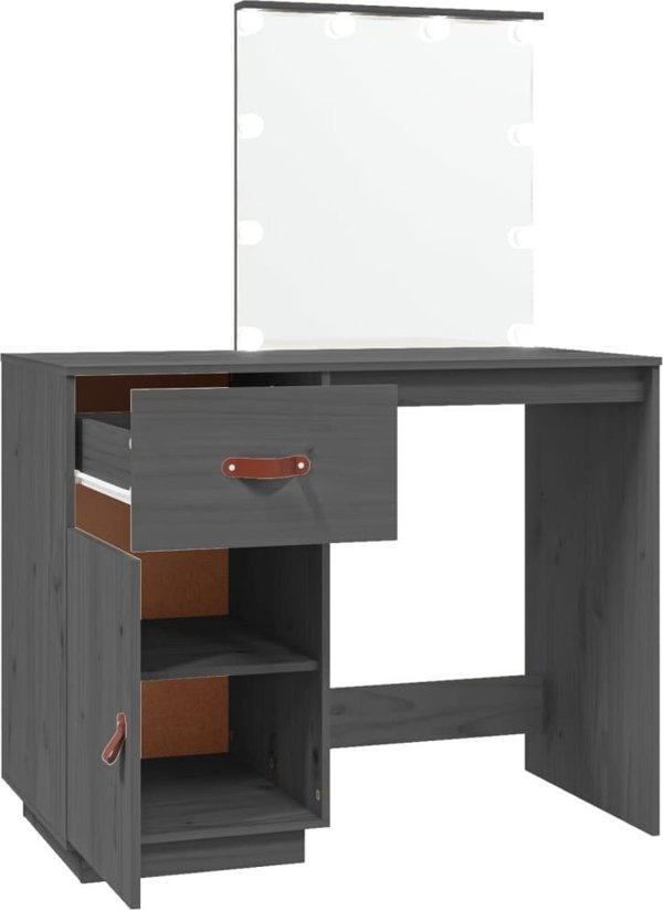 vidaXL vidaXL Toaletka z LED, szara, 95x50x133,5 cm, lite drewno sosnowe