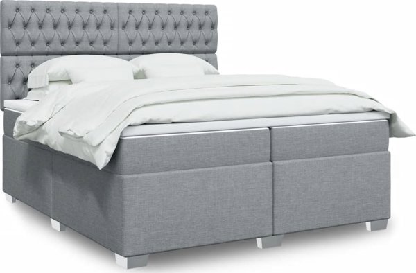 vidaXL Κρεβάτι continental με στρώμα, ανοιχτό γκρι ύφασμα 200x200 εκ.