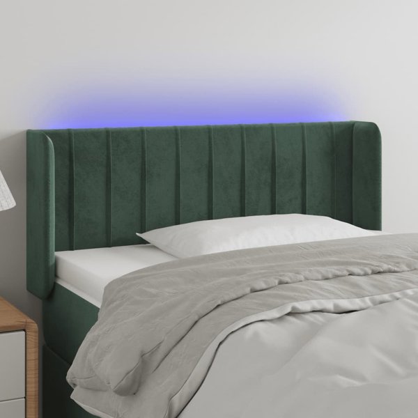 vidaXL Zaglowek do lozka z LED, ciemnozielony, 83x16x78/88 cm, aksamit