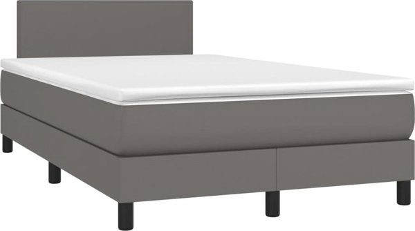 vidaXL Lozko kontynentalne z materacem i LED, szara ekoskora 120x200 cm