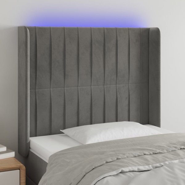 vidaXL Κεφαλάρι κρεβατιού με LED, ανοιχτό γκρι, 103x16x118/128 cm, βελούδο