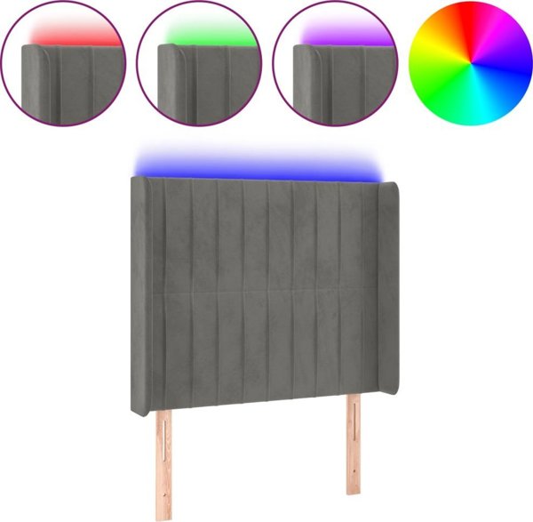 vidaXL Κεφαλάρι κρεβατιού με LED, ανοιχτό γκρι, 103x16x118/128 cm, βελούδο